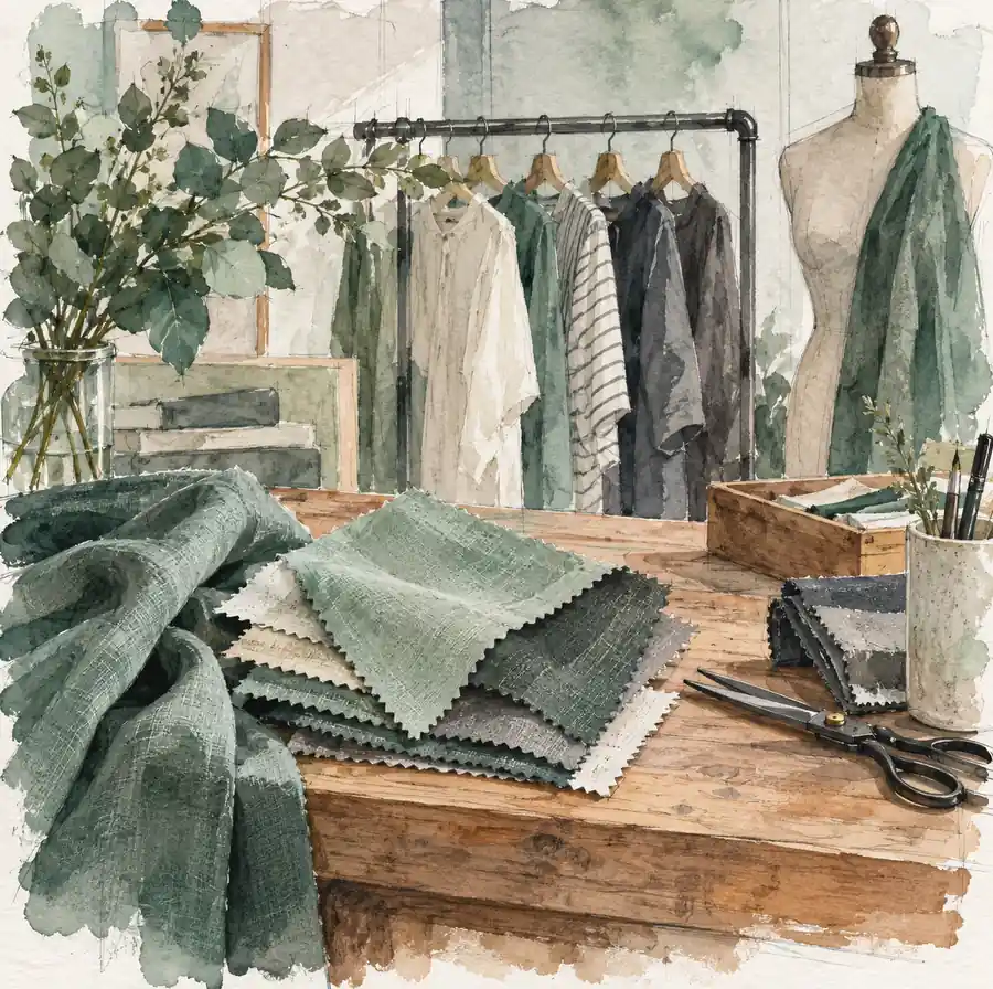 Illustration of apparel retailers equipment and workspace