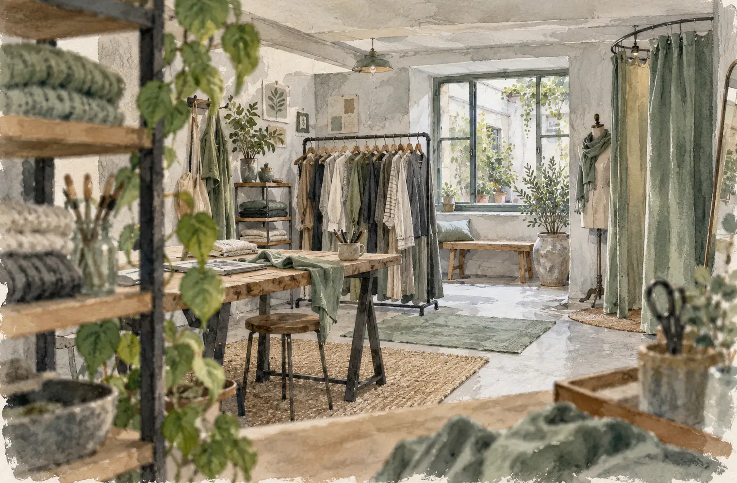 Illustration of apparel retailers and their working space