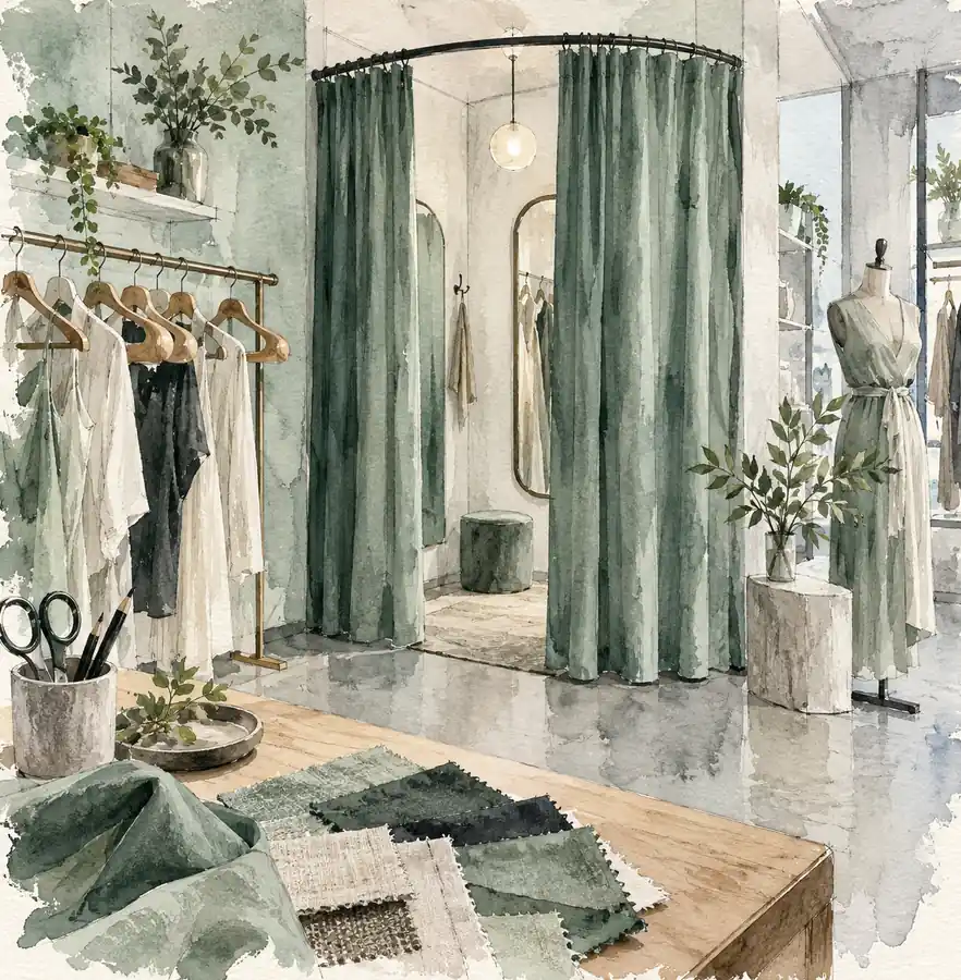 Illustration of apparel retailers equipment and workspace